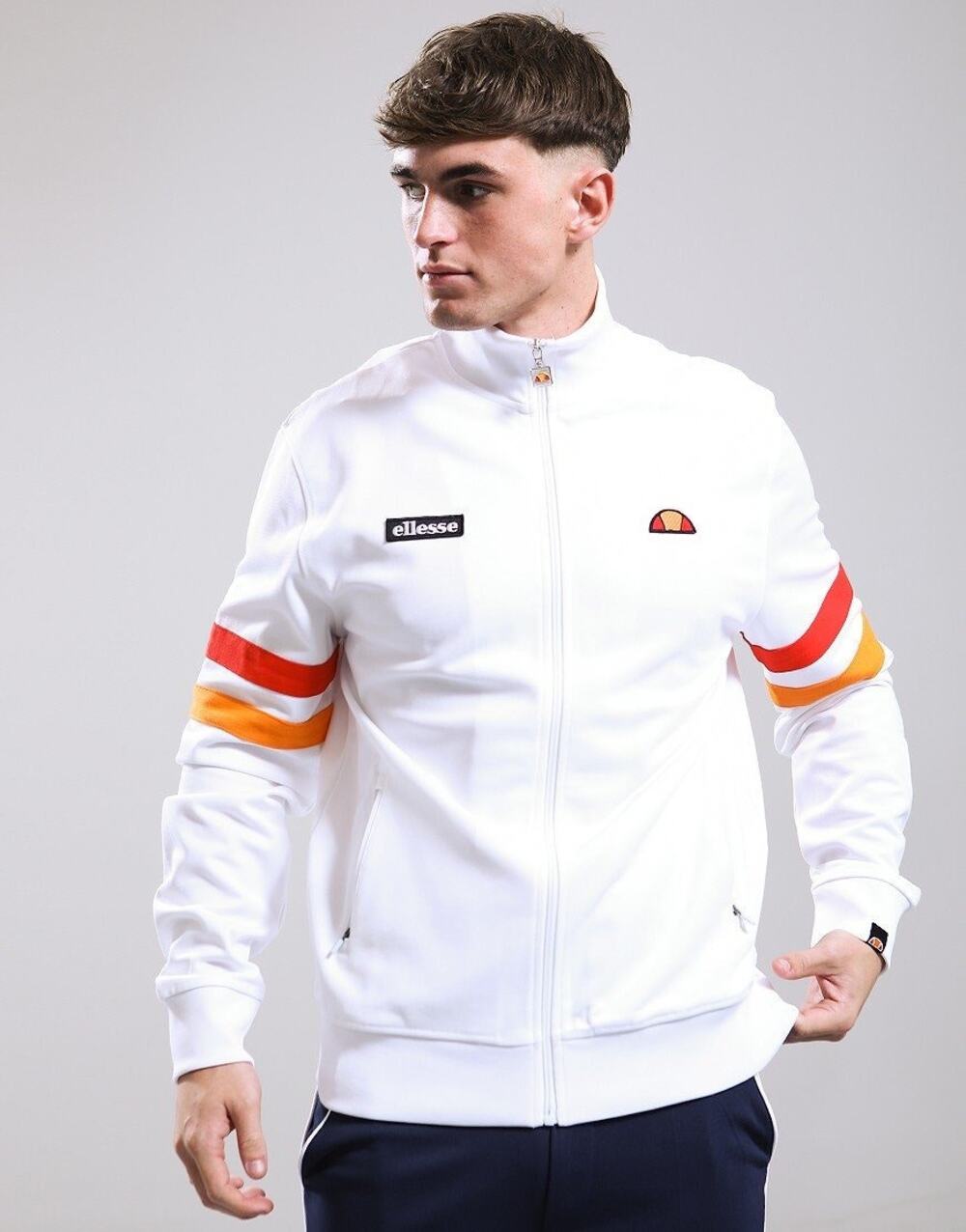 Ellesse Men's Large White Roma Track Top Full Zip Jacket Streetwear Retro F12-6